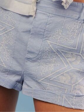 Free People Westover Light Blue Embroidered Shorts XS